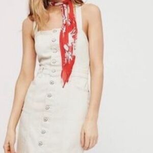 Free People Women's Mini White Crossback Denim Dress Size 0